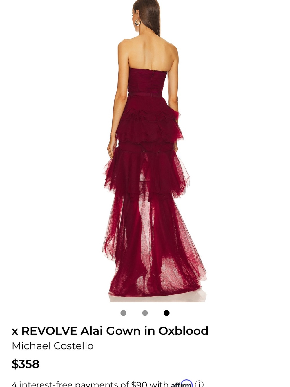 Michael Costello Oxblood Strapless Tiered Tulle Gown